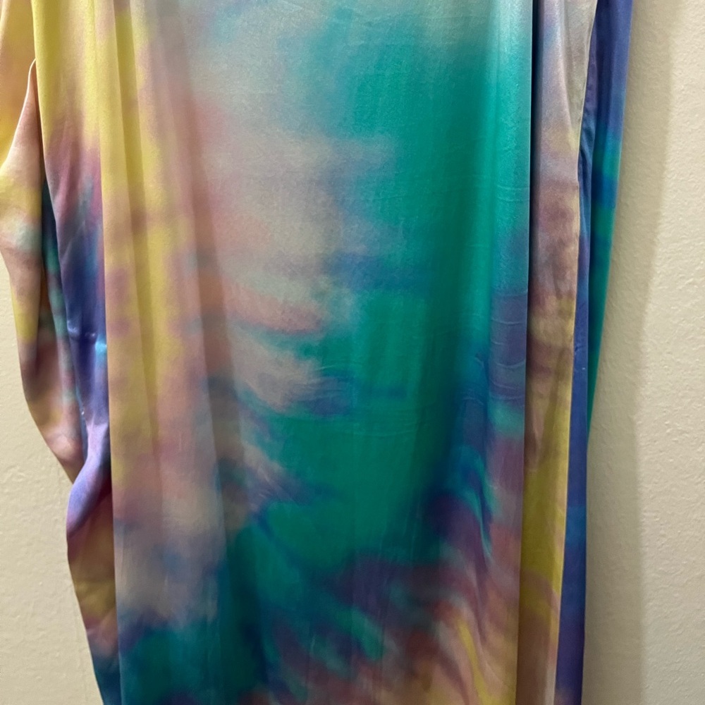Retrofête Marlene Silk Dress in Rainbow Tie-Dye, Size M - Picture 13 of 16